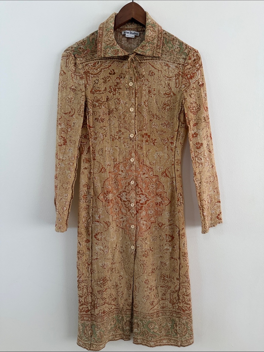 Acne Studios Rust Paisley Long Sleeve Shirt Dress